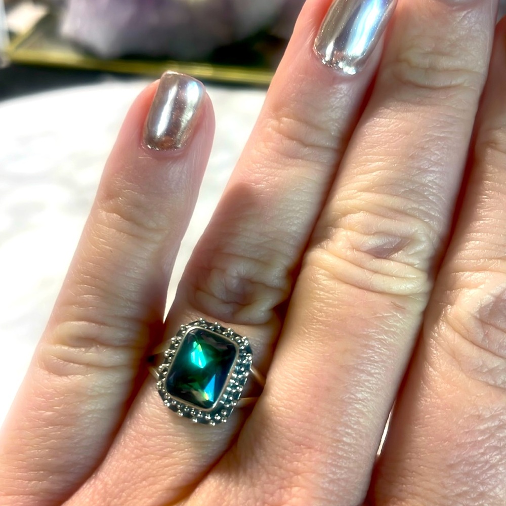 Mystic topaz 925 sterling silver ring in size 7